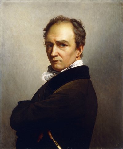 Zelfportret van de kunstenaar, half lengte met een donkerbruin jasje en een zwarte fluwelen kraag door François Joseph Navez