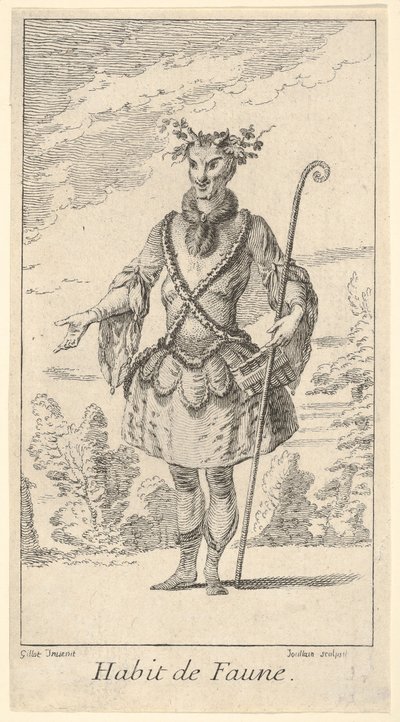 Habit de Faune: een faun, een stok in zijn rechterhand, ca. 1721 door Francois Joullain