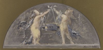 Schets voor de eetkamer van het Hôtel de Ville de Paris, twee kinderen die samen een grote doos optillen door Francois Lafon