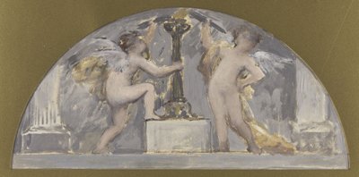 Schets voor de eetzaal van het Hôtel de Ville: Twee geliefden die elk een fakkel vasthouden bij een verlichte torchère door Francois Lafon