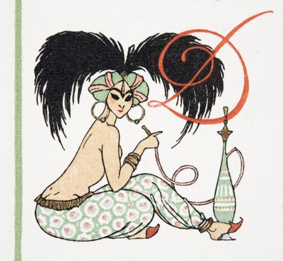 Arabisch meisje met waterpijp, uit Personages de Comedie, uitgegeven 1922 door Francois Louis Schmied