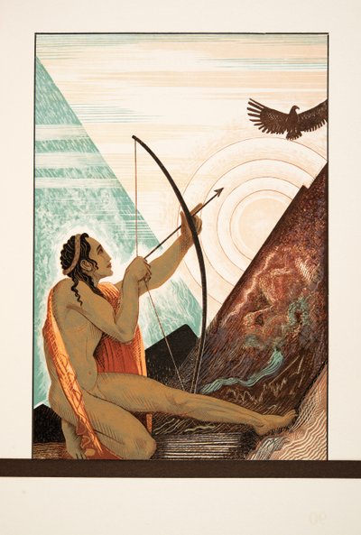 Heracles schiet de adelaar neer, uit Prométhée Enchaîné door Aeschylus, pub. 1941 (pochoir print) door Francois Louis Schmied