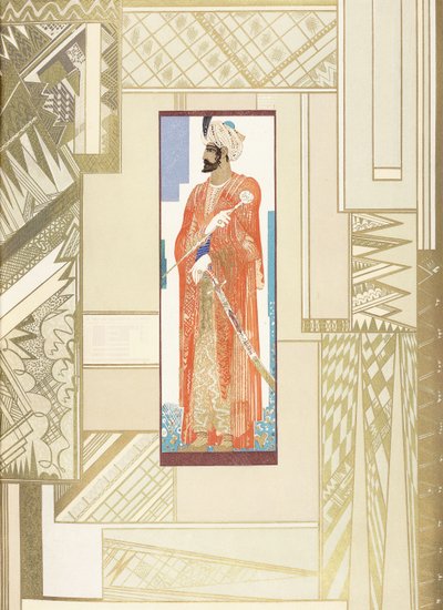 Man met een tulband, met moderne ontwerpomlijsting door Francois Louis Schmied