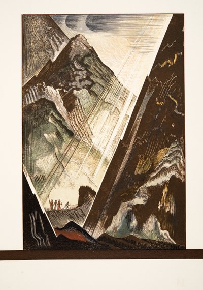 Prometheus wordt aan de Rots genageld door Hephaestus, Kratos en Bia, uit Prométhée Enchaîné van Aeschylus, uitgegeven 1941 door Francois Louis Schmied