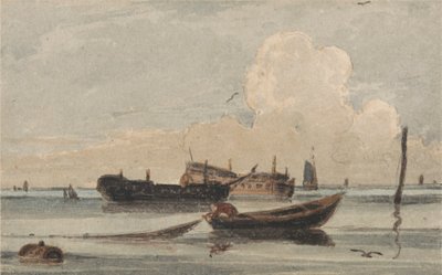 Boten op een kalme zee door Francois Louis Thomas Francia
