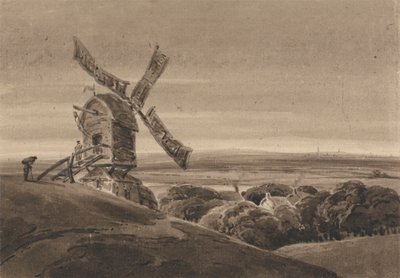 Landschap met een windmolen door Francois Louis Thomas Francia