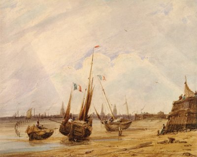 Laagwater, Calais (aquarel) door Francois Louis Thomas Francia