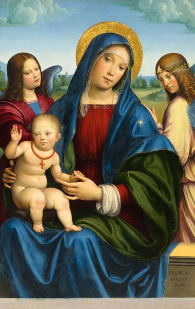 Madonna en kind met twee engelen, ca. 1495-1500 door Francois Louis Thomas Francia