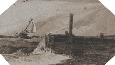 Naderen van de haven in een stormachtige zee door Francois Louis Thomas Francia