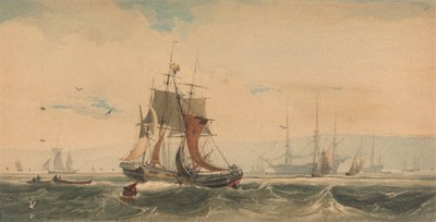 Schepen op de Medway, Kent door Francois Louis Thomas Francia
