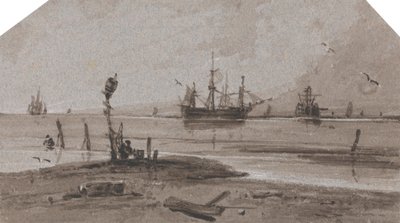 Schepen voor anker in een kalme zee door Francois Louis Thomas Francia