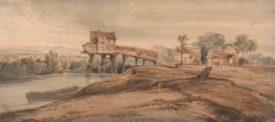 De watermolen boven de brug bij Charenton door Francois Louis Thomas Francia