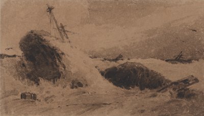 Gestrand schip in een stormachtige zee door Francois Louis Thomas Francia