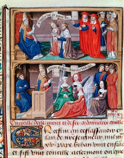 Concilie van Clermont (1095): preek van de Eerste Kruistocht door Urbanus II - Excommunicatie door Paus Urbanus II van Filips I, Koning van Frankrijk en Bertrade van Montfort in 1095 - Paus Urbanus III spreekt vier jonge vrouwen toe door Maître François