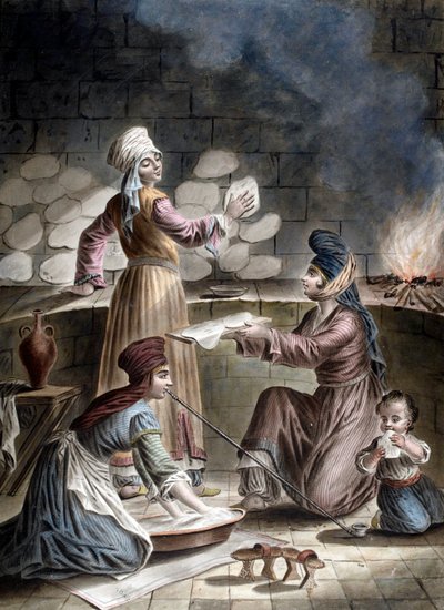 Turkse vrouwen bakken brood door Francois Marie Rosset