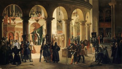 Godfried van Bouillon deponeert in de kerk van het Heilig Graf de trofeeën van Ascalon door Francois Marius Granet