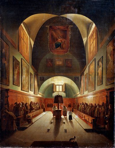 Interieur van de kerk van Capuchines in Rome, late 18e of 19e eeuw door Francois Marius Granet