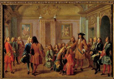 Eerste promotie van de ridders van de Orde van Saint-Louis door Lodewijk XIV in Versailles op 8 mei 1693 door Francois Marot