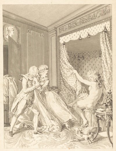 De onbescheiden door Francois Nicolas Barthelemy Dequevauviller after Antoine Borel