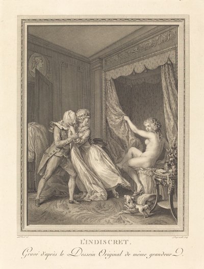 De onbescheiden door Francois Nicolas Barthelemy Dequevauviller after Antoine Borel