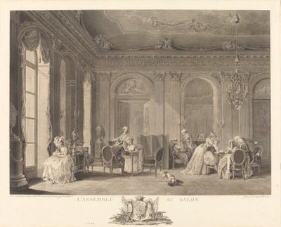 De Bijeenkomst in de Salon door Francois Nicolas Barthelemy Dequevauviller after Nicolas Lavreince