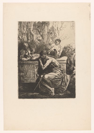 Klassieke voorstelling met mannen rond een sarcofaag door Francois Nicolas Chifflart