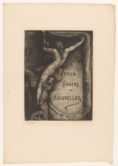 Titelprent met naakte vrouw die titel onthult door Francois Nicolas Chifflart