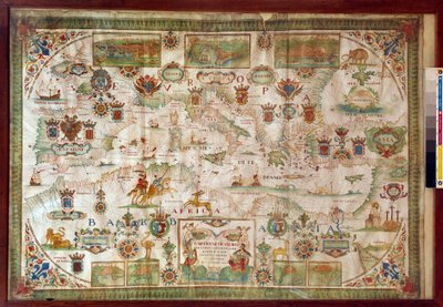 Geografische kaart van de Middellandse Zee met de kusten van Europa en Afrika door Francois Ollive