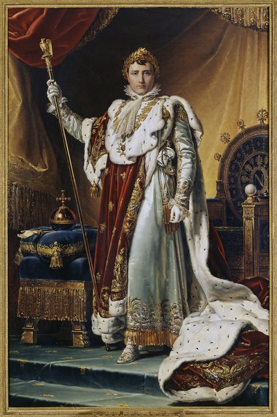 Portret van keizer Napoleon I Bonaparte in zijn kroningsgewaden door Baron François Pascal Simon Gérard