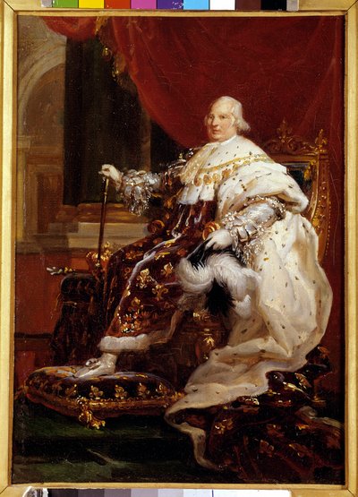Volledig portret van Lodewijk XVIII (1755-1824) in kroningsgewaden. Schilderij door François Gérard (1814) door Baron François Pascal Simon Gérard