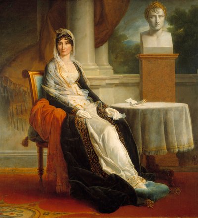 Portret van Laetitia Bonaparte (Letizia Maria Ramolino) (1750-1836) Mrs. Mere Pres van haar buste van haar zoon Keizer Napoleon I (1769-1821). door Baron François Pascal Simon Gérard