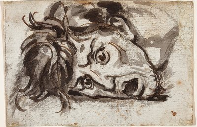 Hoofd van een man met open mond en wijd opengesperde ogen door Francois Pascal Simon Gerard
