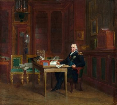 Louis XVIII in zijn studeerkamer in de Tuilerieën door Francois Pascal Simon Gerard