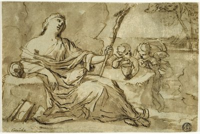 Magdalena in de woestijn met twee Putti door Francois Perrier