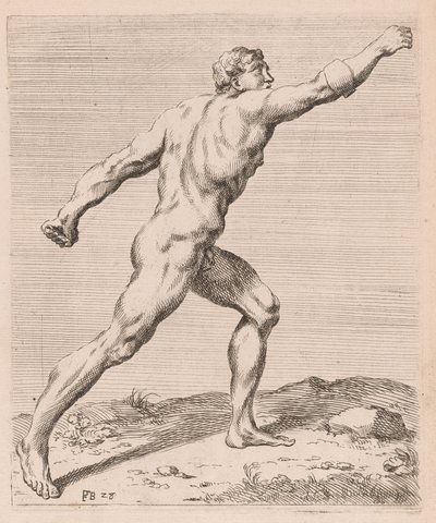 De Borghese Gladiator, zijaanzicht, naar rechts gedraaid [plaat 28] door Francois Perrier