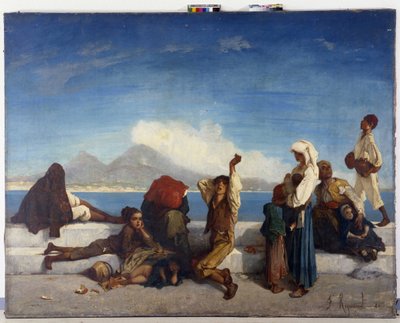 De Lazzaroni, karakters van het Napolitaanse volk. Uitzicht op de Golf van Napels door Francois Reynaud