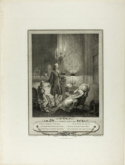 Winteravond, uit Monument du Costume Physique et Moral de la fin du Dix-huitième siècle door Francois Robert Ingouf