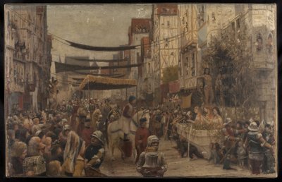 Schets voor de Salon des Sciences, Hôtel de Ville, Parijs: De intocht van Lodewijk XI in Parijs door Francois Tattegrain