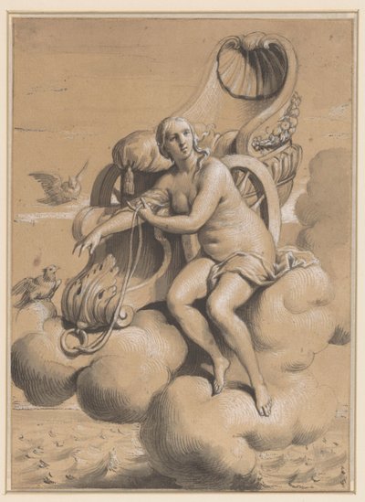 Venus naast haar wagen op de wolken gezeten door Francois Verdier