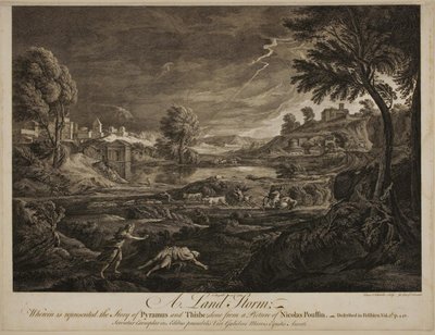 Een landstorm. Pyramus en Thisbe door Francois Vivares