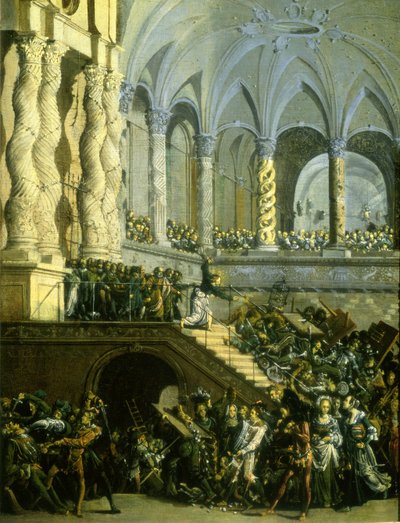 Christus verdrijft de geldwisselaars uit de tempel door Francois de Nome