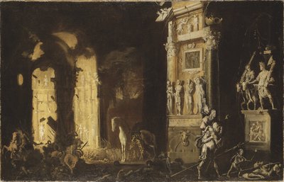 De brand van Troje met Aeneas die Anchises draagt, door Nome, Francois de door Francois de Nome
