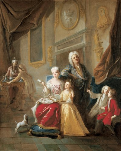 Portret van een familie in een interieur door Jean François de Troy