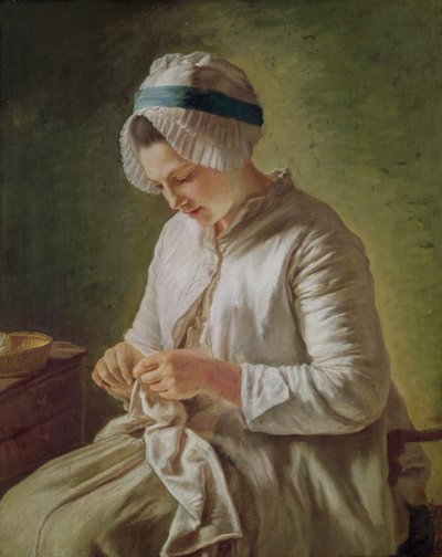 De naaister of, jonge vrouw aan het werk door Francoise Duparc