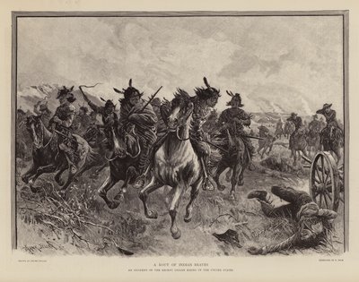 Een groep dappere krijgers tijdens een opstand van de inheemse Amerikanen (gravure) door Frank (after) Feller