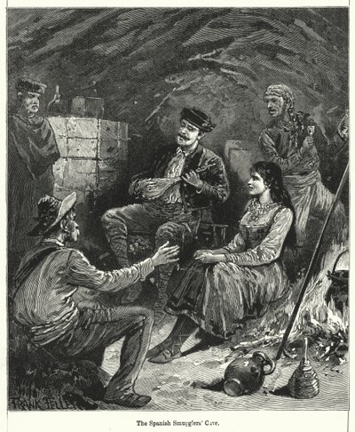 De grot van de Spaanse smokkelaars (gravure) door Frank (after) Feller