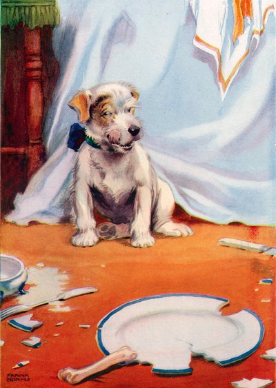Hond met gebroken bord door Frank Adams