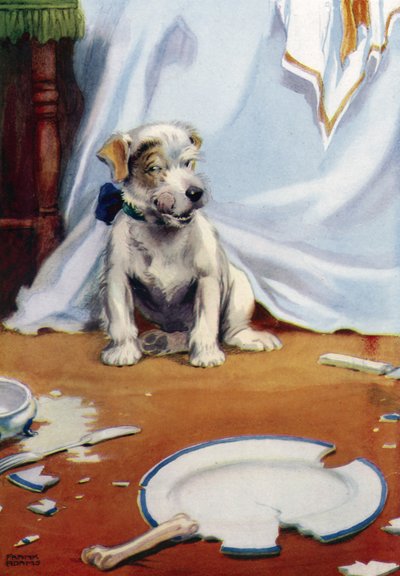 Hond met gebroken bord door Frank Adams