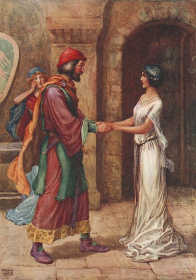 Geraldine en de Baron, uit Christabel door Samuel Taylor Coleridge (kleur litho) door Frank Adams