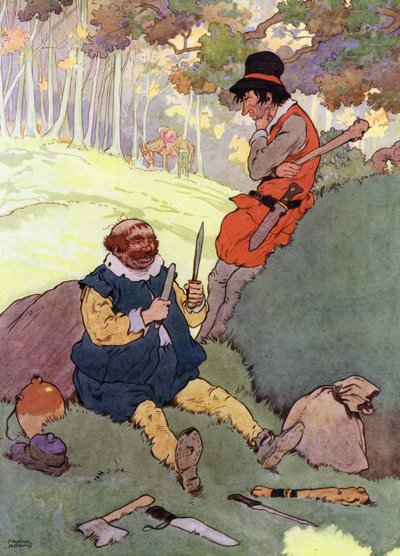 Illustratie voor De Kinderen in het Bos (kleur litho) door Frank Adams